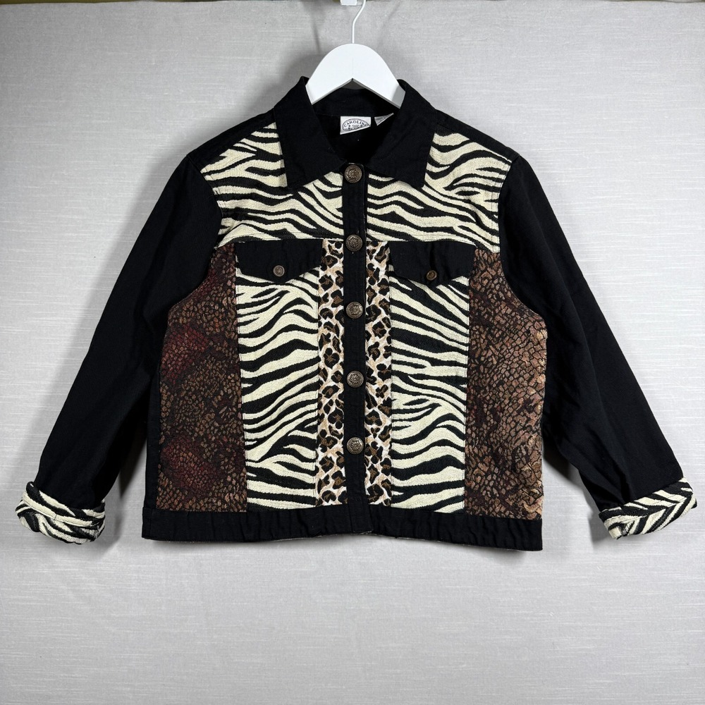 Carolina Blues Jacket Women M Black Zebra Leopard Snake Patchwork Safari Bold
